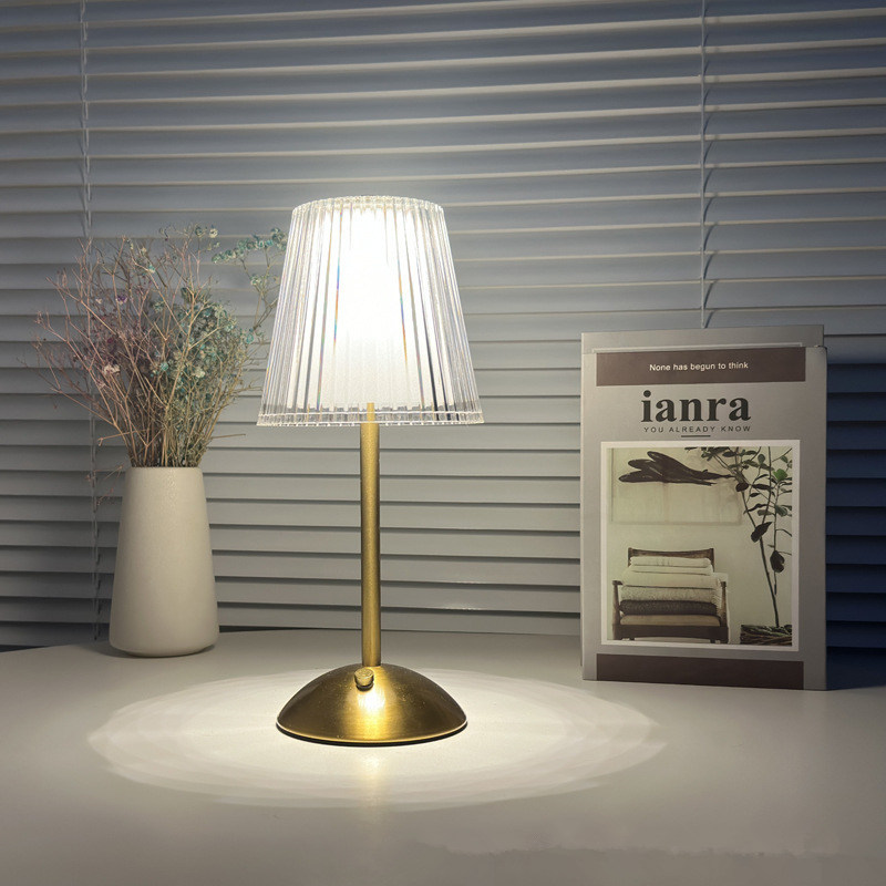 Led Table Lamp Simple Retro Cafe Bedroom Bedside Pleated Ambience Light Desk Lamp Touch Usb Charging Bar Lamp