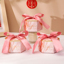 新款手提结婚婚礼用品六角喜糖盒 创意喜糖包装糖果礼盒批发