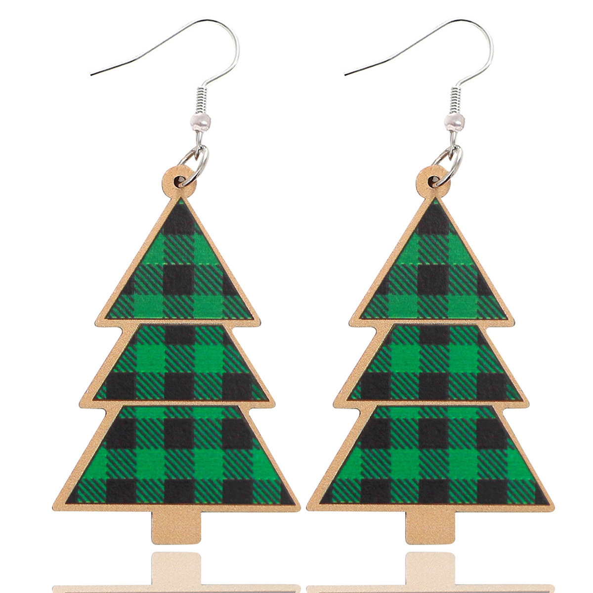 Christmas Christmas Tree Earrings Earrings European and American Festival Cross-Border Earrings Wood Piece Wooden Amazon Retro Plaid