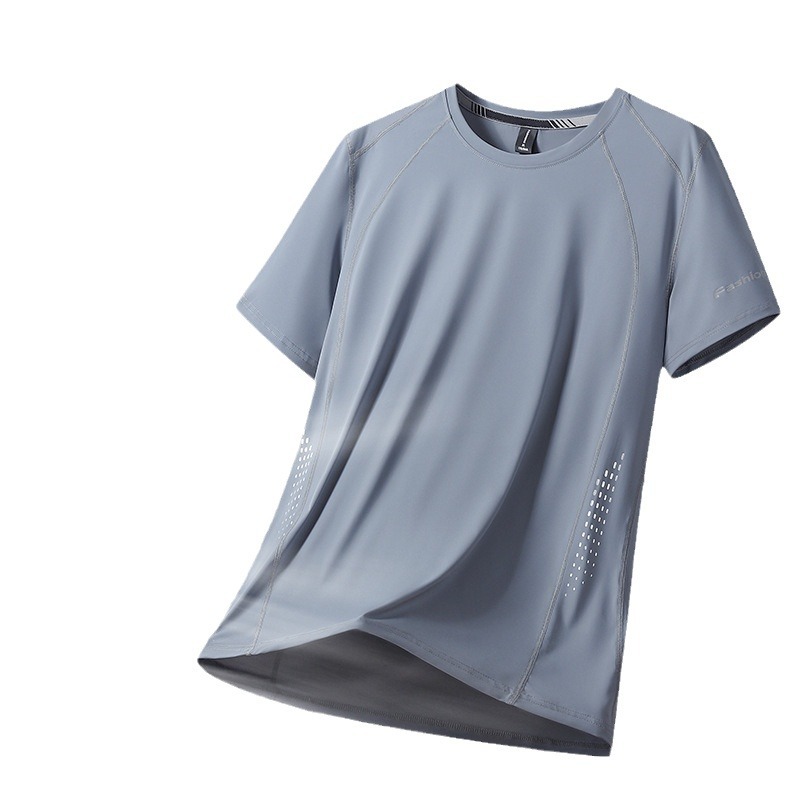 Short-Sleeved T-shirt Men's Summer Ice Silk Breathable round Neck T-shirt Men's Outdoor Fitness Loose Sportswear Half-Sleeved Top