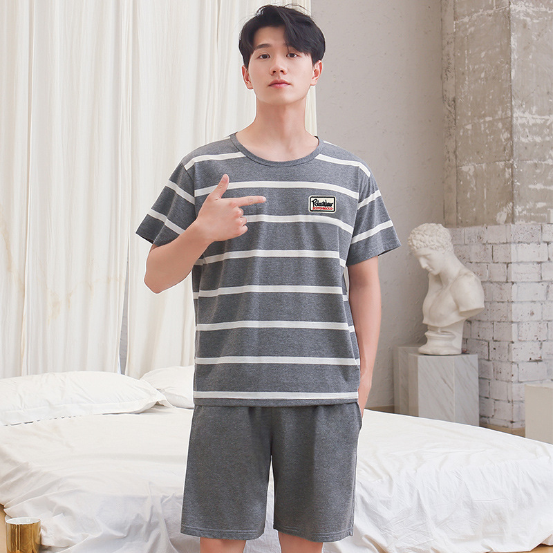 Cotton Men's Pajamas Summer Short Sleeve Shorts Home Wear Spring and Summer Sports Leisure Thin Loose Outfit Wholesale