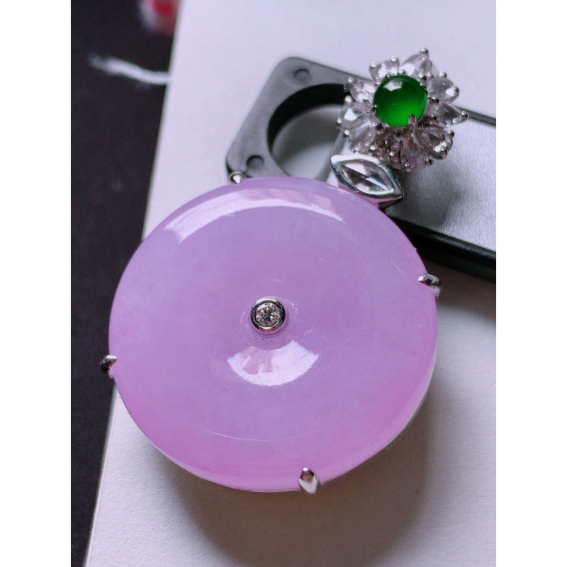 高冰种翡翠紫罗兰平安扣吊坠天然缅甸老坑a货无事牌挂件男女款