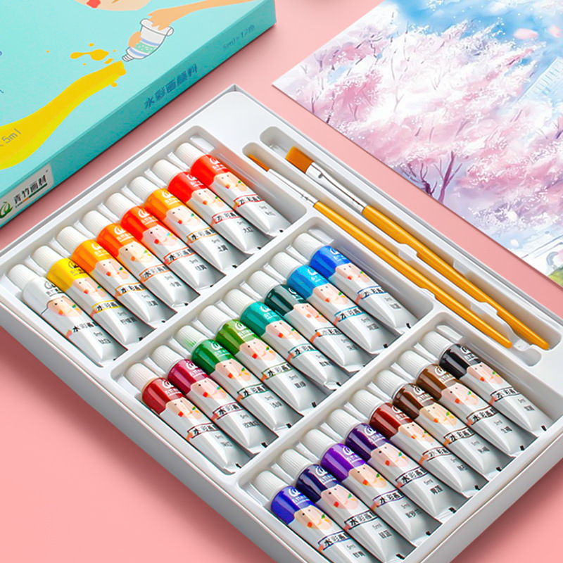 青竹水彩颜料水粉颜料套装国画颜料丙烯颜料初学者24色12色小学生