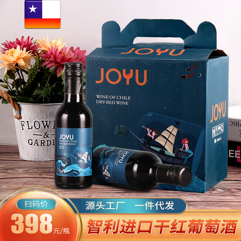 智利进口小瓶干红葡萄酒187ml伴手礼手提礼盒厂家批发代发包邮