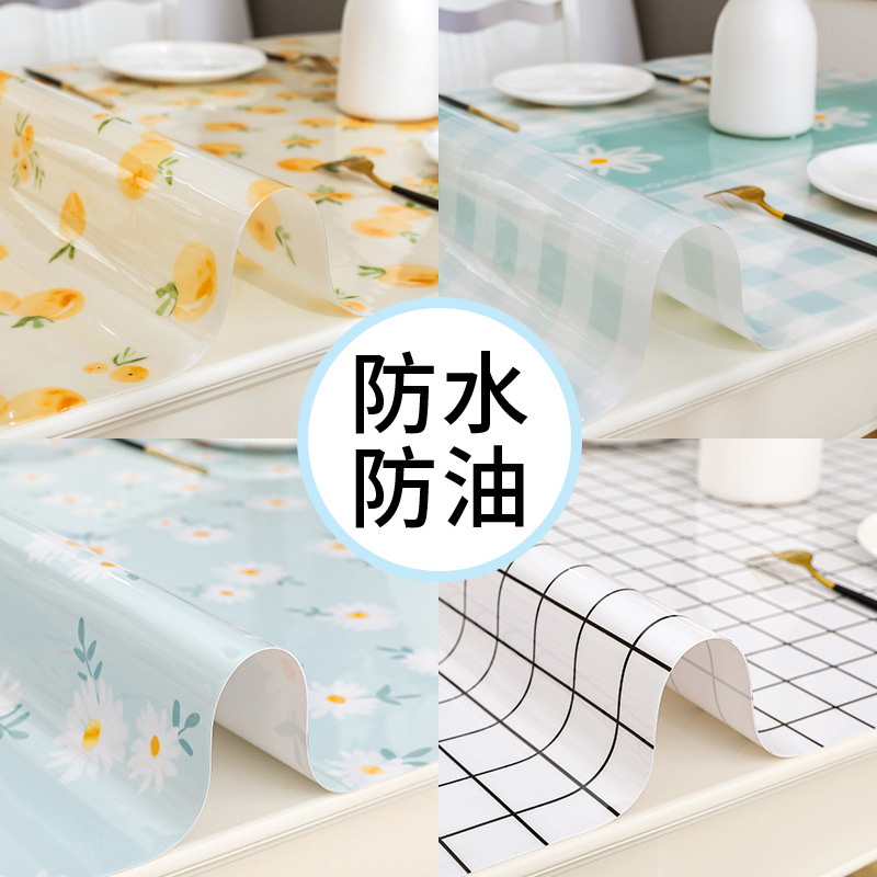 Soft Glass Table Mat Pvc Waterproof and Oil-Proof Disposable Anti-Scald Odorless Dining Table Desk Rectangular Tablecloth Coffee Table Tablecloth