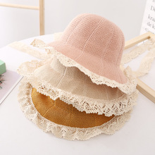 儿童防晒帽宝宝夏季遮阳帽亲子帽可折叠蕾丝大檐帽母女婴童太阳帽