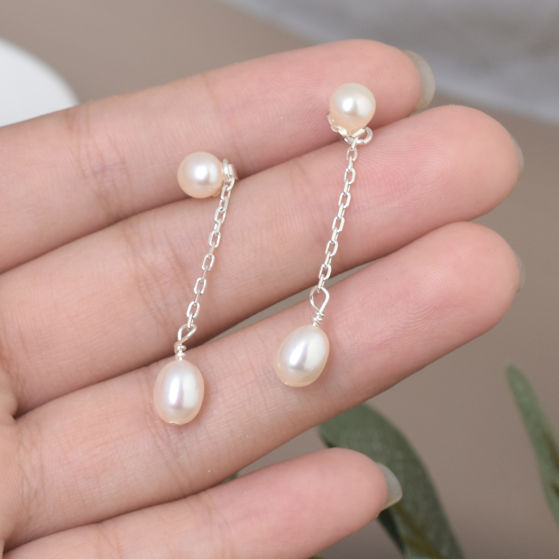 通体s925银淡水珍珠耳钉一款多戴新款高级感春夏耳饰流苏气质耳坠