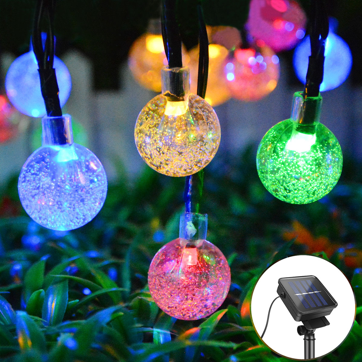 led太阳能灯串 户外花园庭院装饰灯 圣诞节日彩灯水晶气泡球灯串