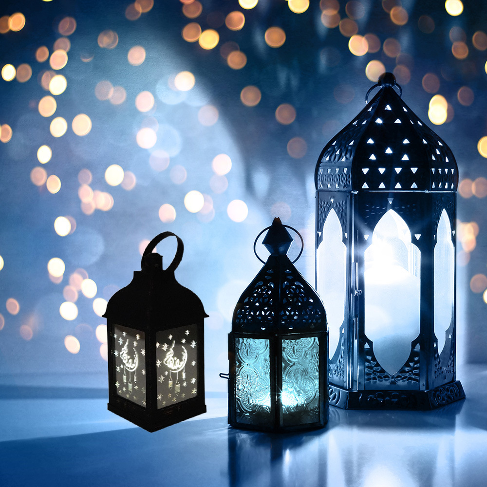 Cross-Border Festival Led Plastic Storm Lantern Eid Mubarak Ramadan Storm Lantern Crafts Decorative Luminous Ornaments