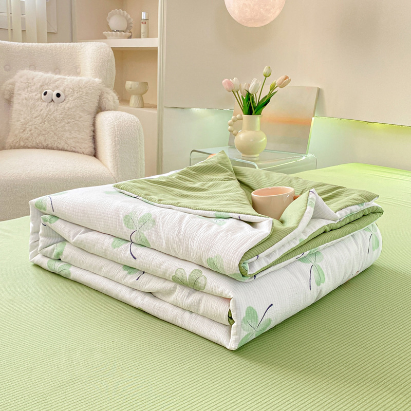 New Class A Printing Summer Blanket Washable Bubble Cotton Fresh Summer Quilt Four-Piece Set Manufacturer Airable Cover