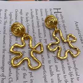 青岛中古镂空花朵金属感耳饰轻奢高级耳钉耳夹保色925银针耳钉