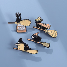 卡通精美动物徽章创意骑扫帚的小猫咪魔法胸针小饰品背包外套配饰