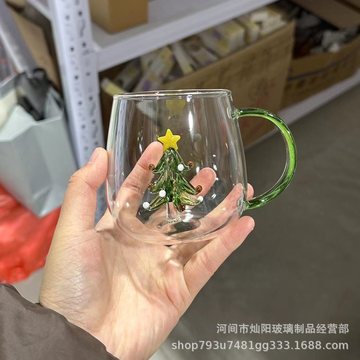 家用耐高温玻璃杯可爱圣诞树造型果汁杯办公室饮品杯-阿里巴巴