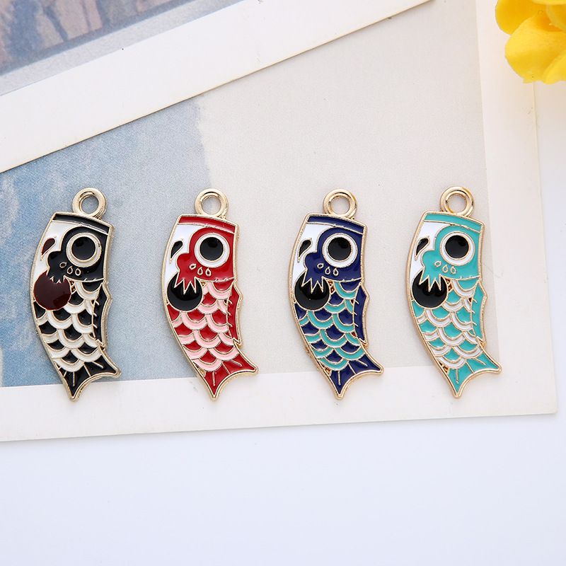 diy饰品配件k金滴油合金日系锦鲤祈福小挂件耳环耳饰材料吊坠配件