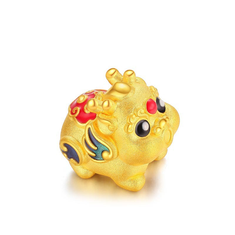 吞金兽珠子-多财貔貅镀黄金转运珠3d硬金串珠手绳招财珐琅女手链