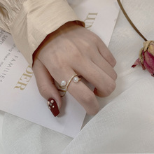 小众设计气质珍珠戒指女网红时尚个性冷淡风指环ins潮交叉食指戒