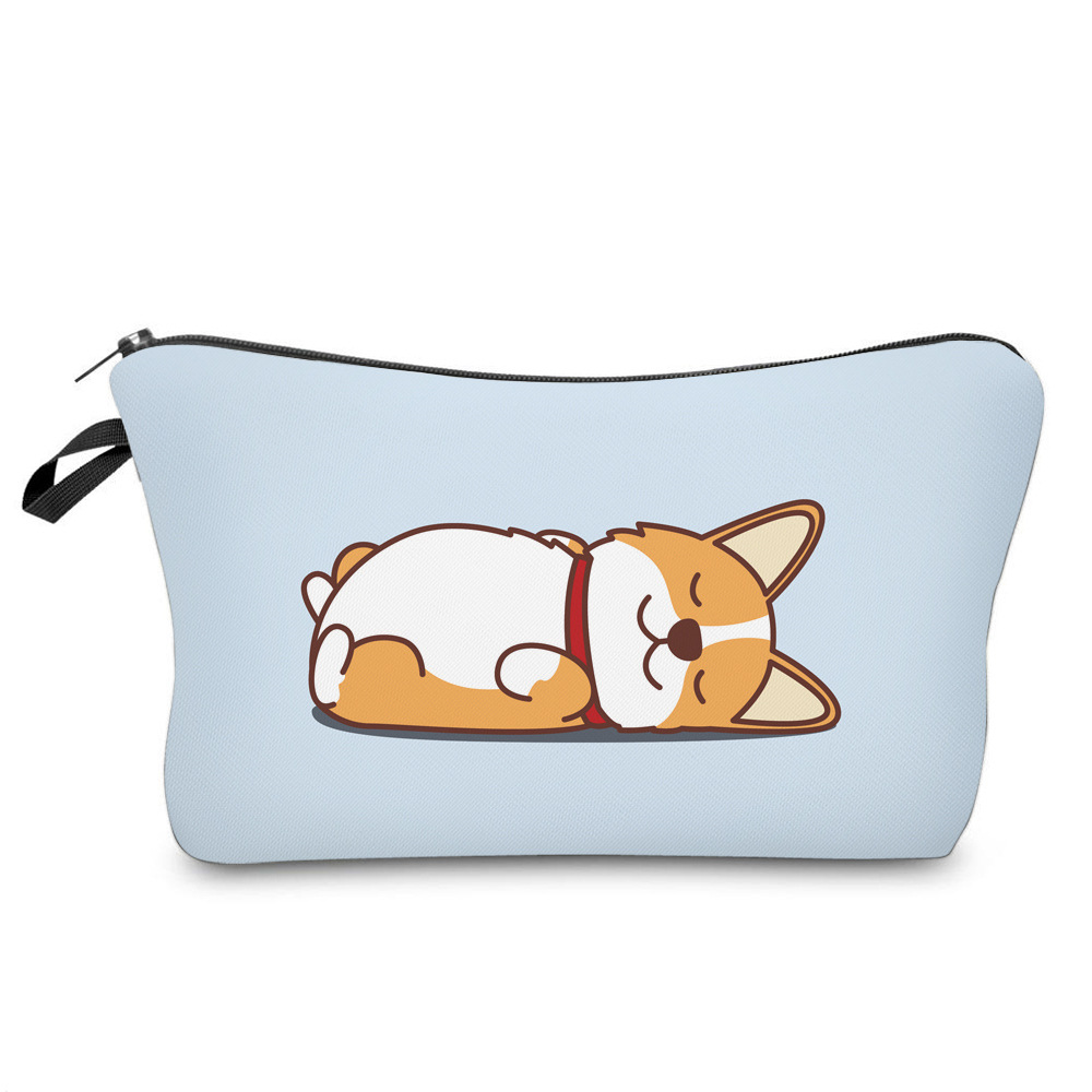 Amazon New Corgi 3D Printing Polyester Makeup Bag Clutch Women's Fashion Travel Storage Cosmetic Case