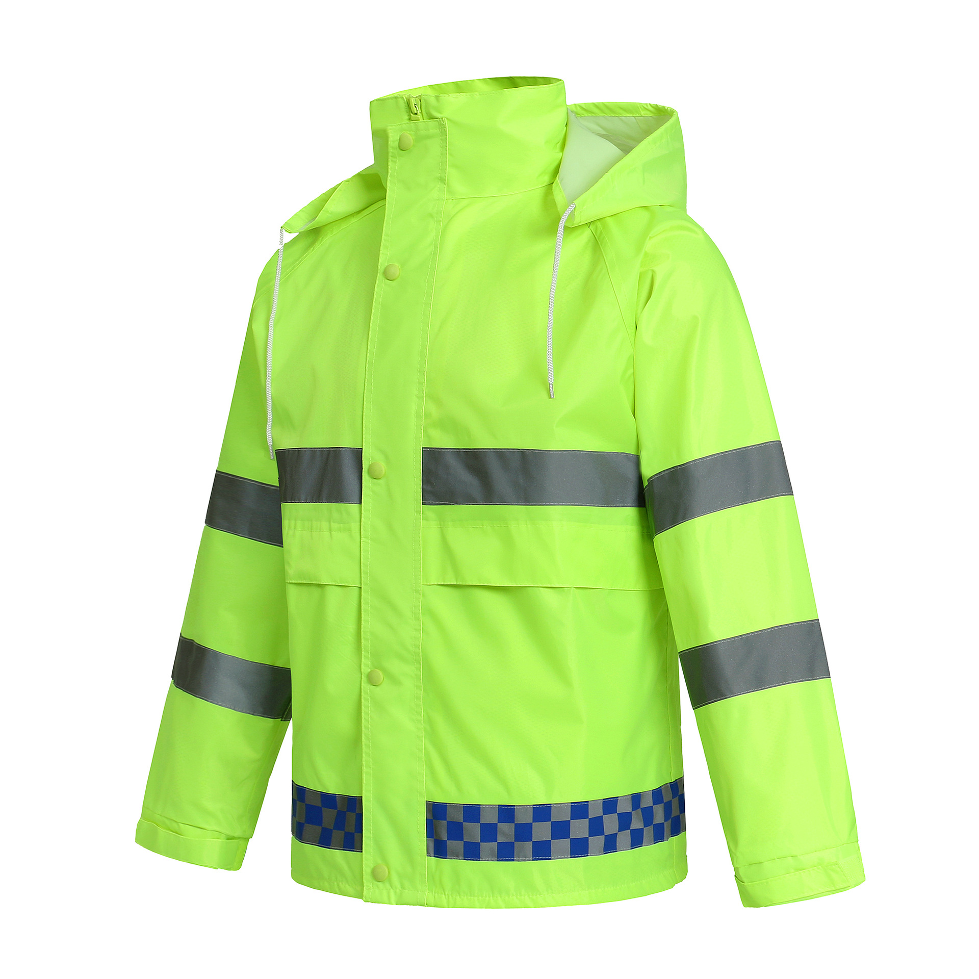 定制户外荧光绿反光雨衣150d牛津布pvc图层