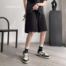 休闲裤男士夏季高级感华夫格抽绳运动裤美式复古简约宽松五分短裤