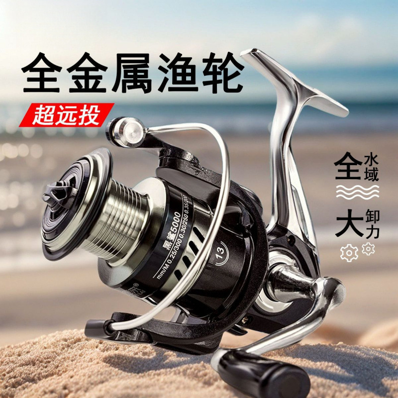 真全金属渔轮正品远投抛竿海竿海杆纺车轮全金属脚纺车轮斜口海钓