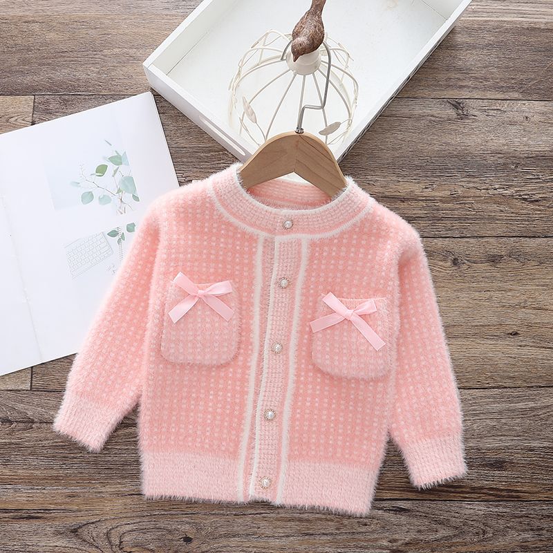 洋气女童3岁开衫毛衣儿童秋装2024新款水貂绒针织5宝宝外套上衣