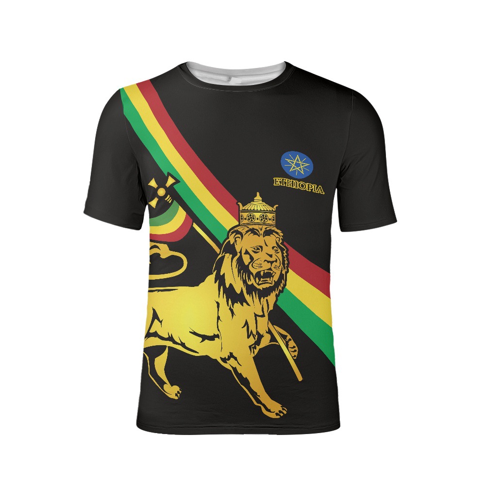 男士t恤ethiopia埃塞俄比亚狮子图案印花 t 恤男士可加logo 刺绣