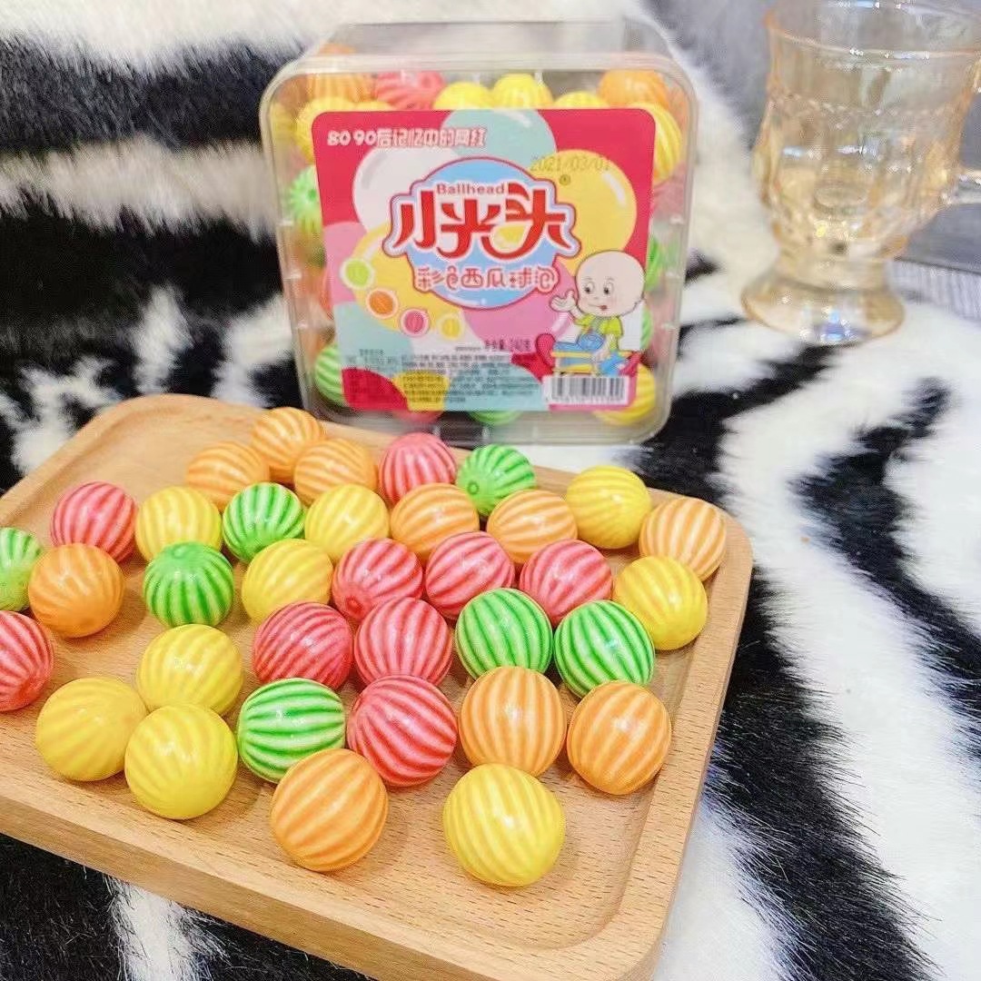 小光头彩色西瓜泡泡糖8090怀旧小零食口香糖吹泡糖240g网红小吃