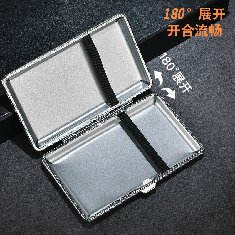 New Leather Cigarette Case Men's Business Portable 20 Thin Cigarette Case Metal Sticker Leather Cigarette Case Factory Hot Sale