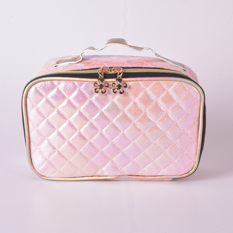 Fashion Portable Diamond Lattice Cosmetic Bag Colorful Laser Wash Bag Women's Cosmetics Travel Portable Storage Bag