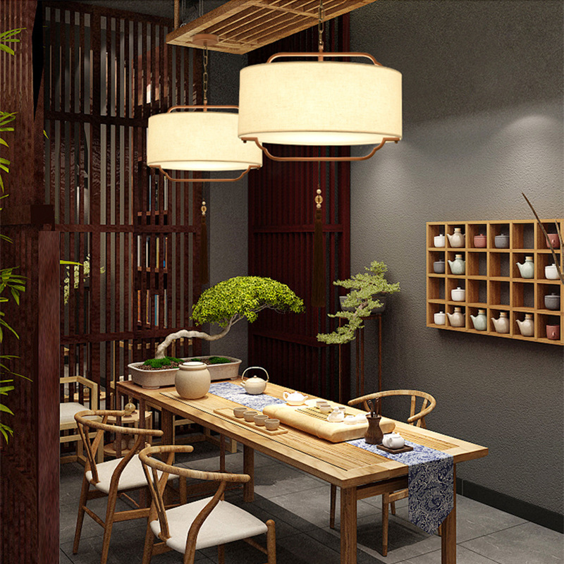 批发风灯具现代简约新中式吊灯布艺卧室灯书房客厅餐厅茶台禅意灯