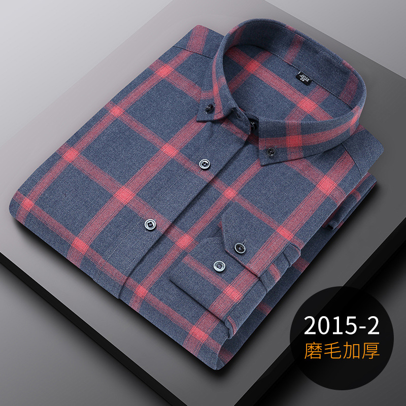 2022 New Middle-Aged and Elderly Bamboo Fiber Thickened, Sanded Fabric Shirt Plaid Stripes Long Sleeve Loose-Fitting Shirt One Piece Dropshipping
