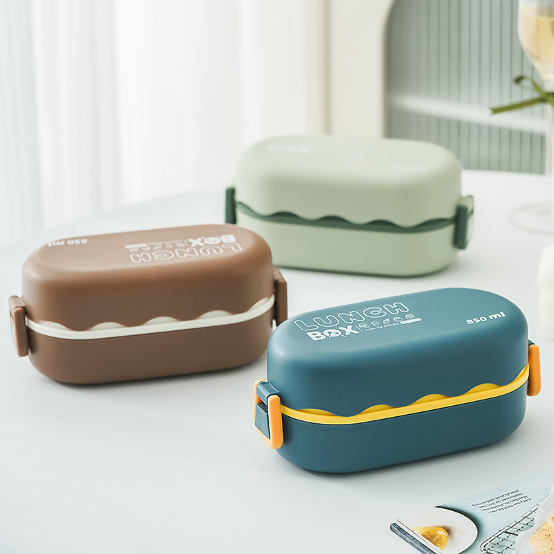 INS Plastic Double Layer Student Lunch Box Microwaveable Bento Box Compartment Lunch Box Picnic Camping Fruit Salad Box