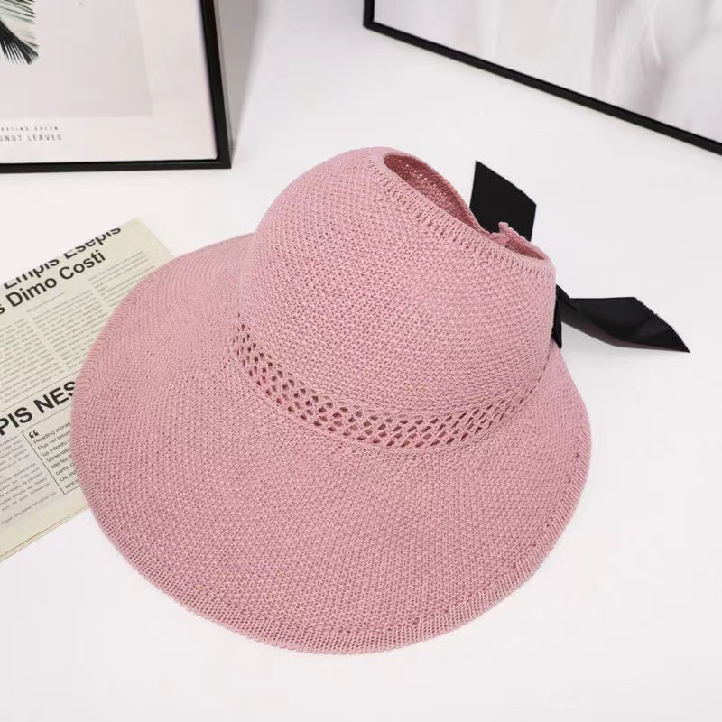 Summer Foldable Topless Hat Bowknot Hollow out Breathable Sun Hat Outdoor Beach Sun Hat Women's Hat Wholesale