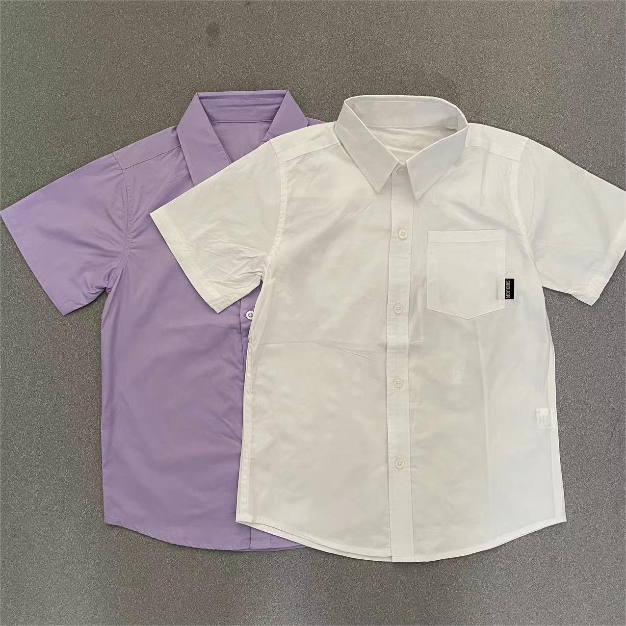 夏款学生校服休闲园服英伦风纯色白色男生衬衫领短袖上衣