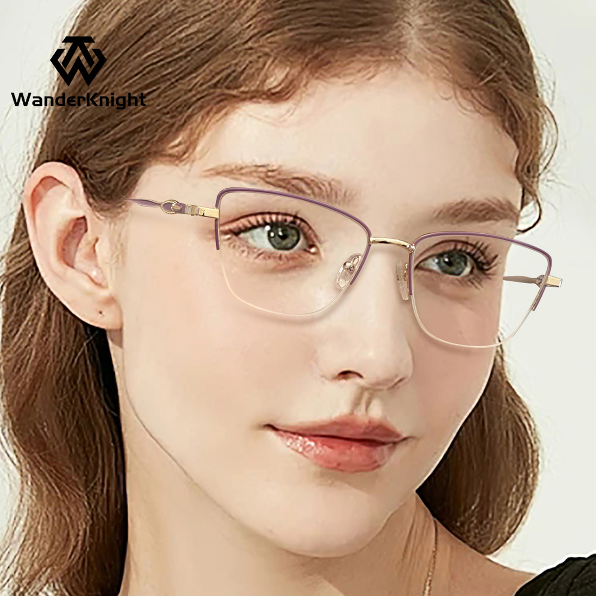 跨境新款金属防蓝光女士眼镜框时尚个性板材眼镜架近视平光镜