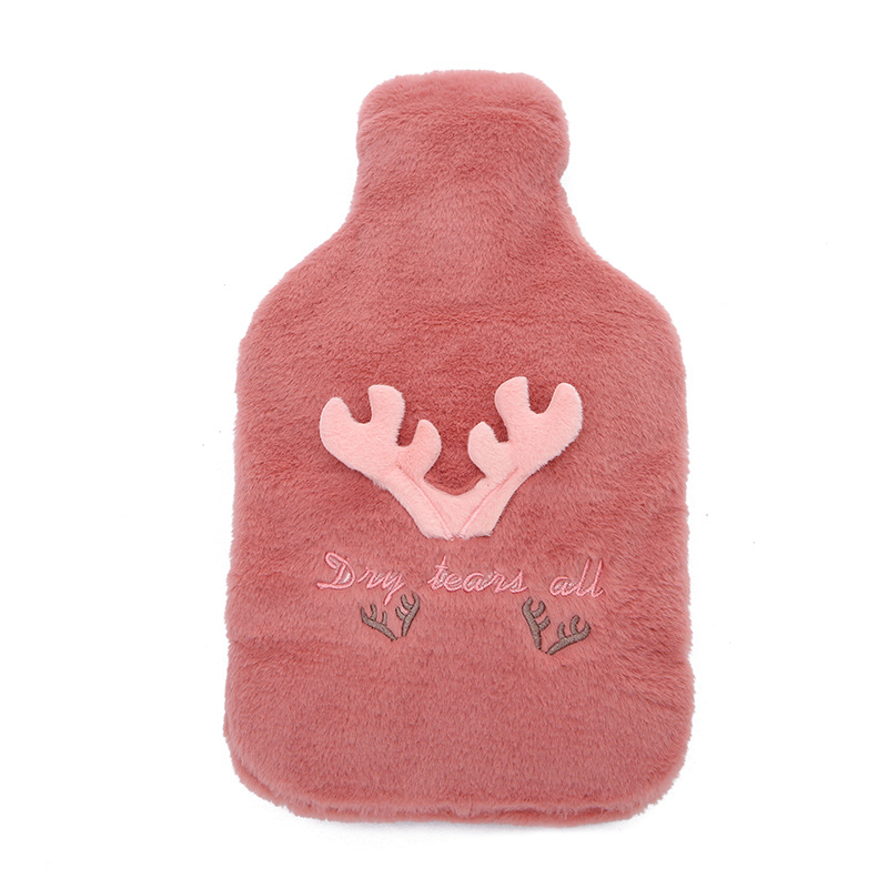 Cross-Border Wholesale Explosion-Proof Hot Water Bag Water Injection Student Hand Warmer Plush Cartoon Antlers Portable Removable and Washable