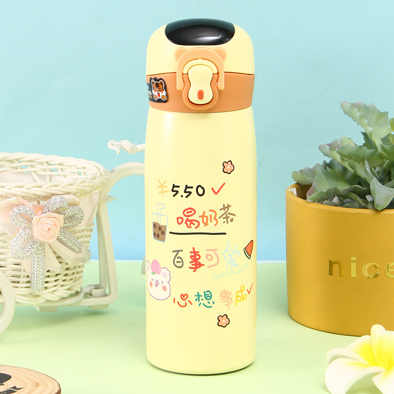 Creative 316 Stainless Steel Cartoon Pea Cup Student Portable Smart Insulation Cup Temperature Measurement Cute Vacuum Bomb