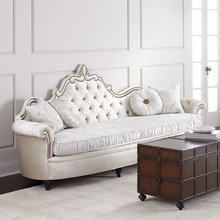 美式轻奢实木沙发法式新古典别墅客厅家具创意布艺拉扣三人沙发