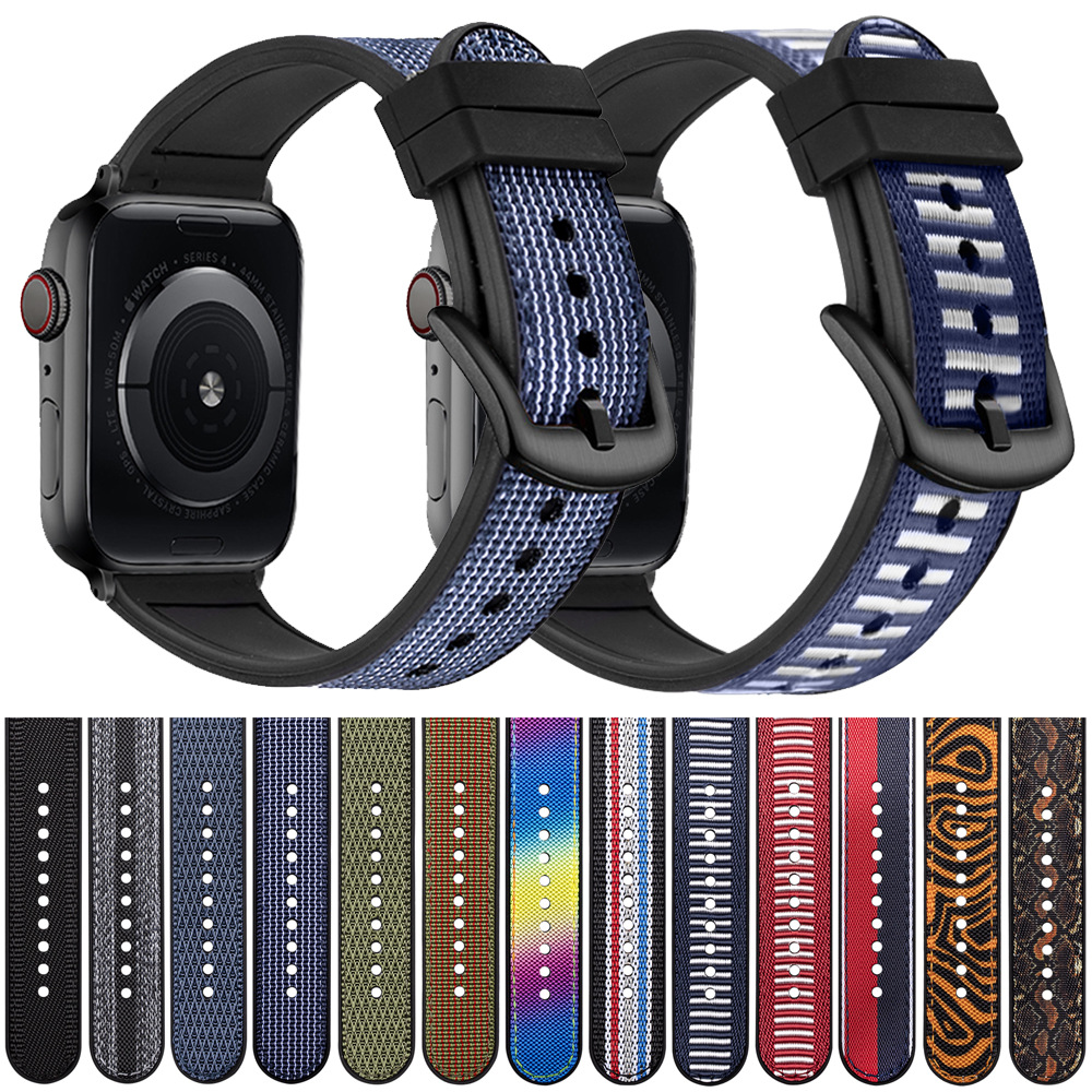 适用iwatch7654苹果尼龙编织表带适用尼龙硅胶applewatch表带厂家
