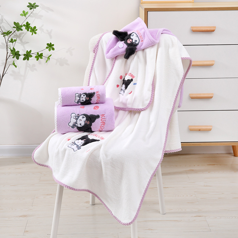 Coolomi Towel Bath Towel Set Polyester Brocade Material Soft Absorbent Lint-Free Cartoon Cute