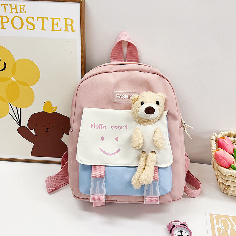 Children's Simplicity Bear Schoolbag 2023 New Fashion Color Contrast Primary School Backpack Cute Baby Kindergarten Backpack