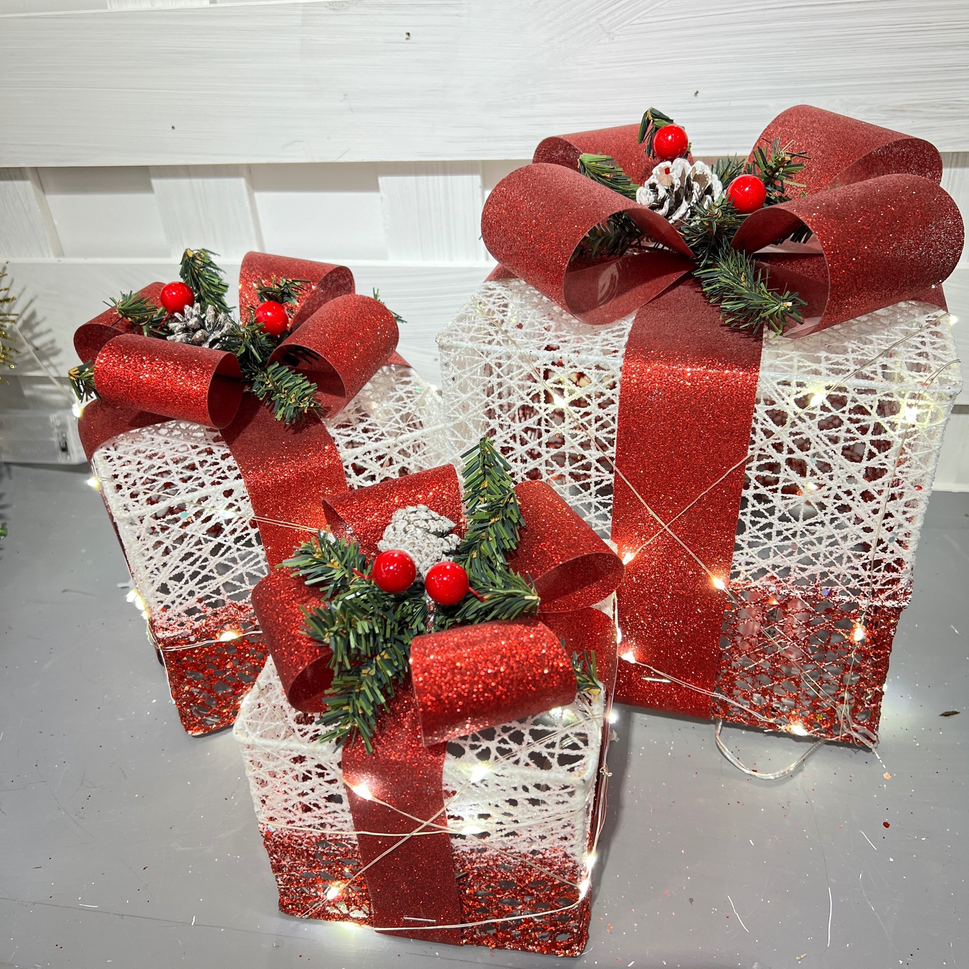 2022新款 金铭冠pvc红色蝴蝶结 圣诞礼盒 韩系手工松子礼盒三件套