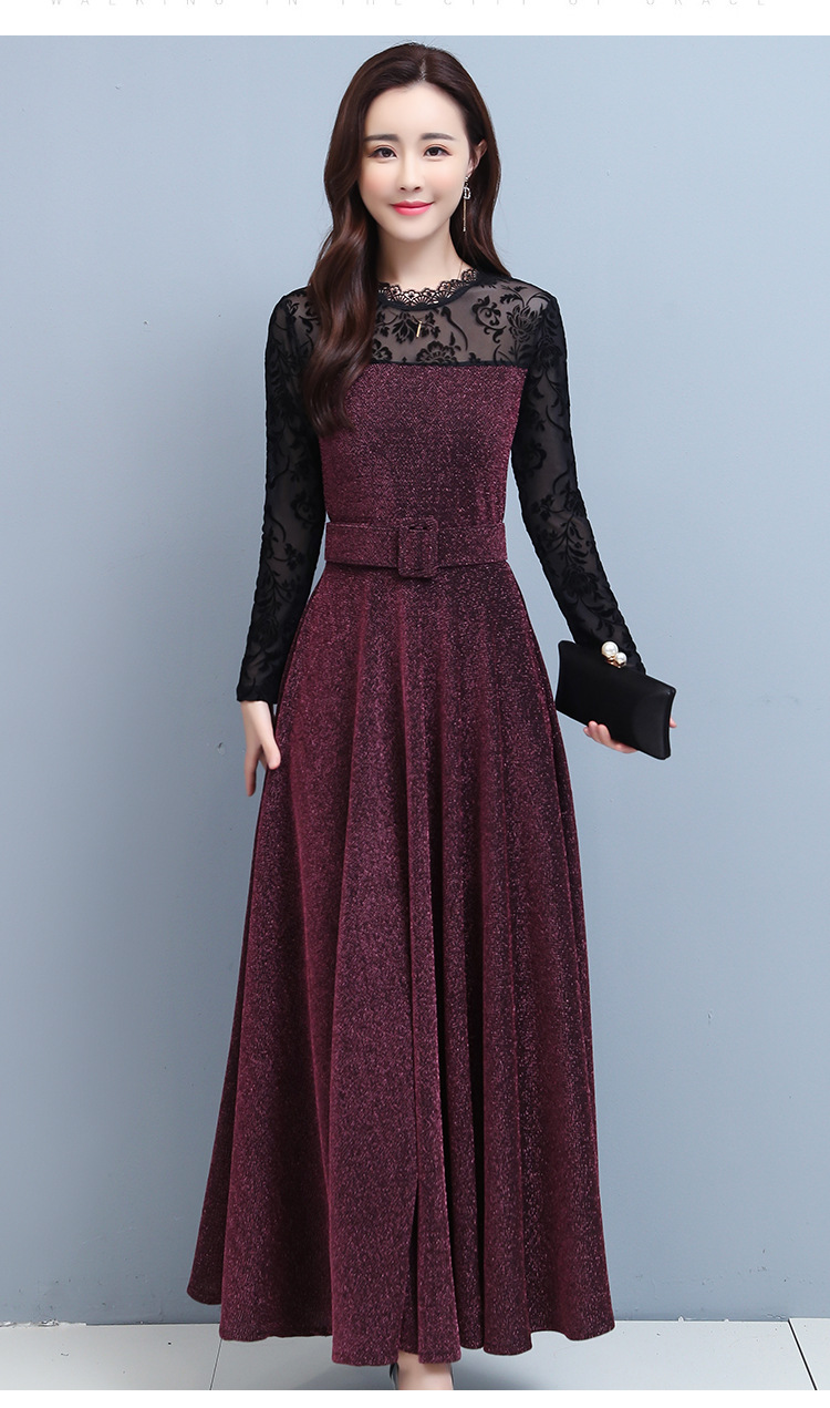 金丝绒长款连衣裙女装2020春秋装新款时尚气质洋气中年过膝长裙子