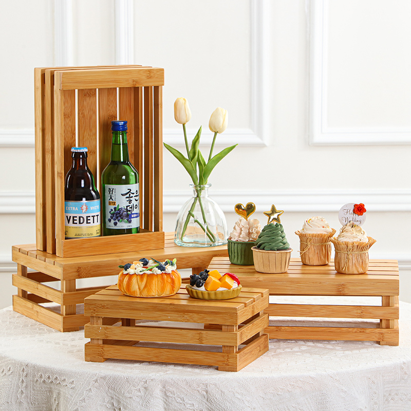 71tx面包篮子木质收纳框户外野餐复古蛋糕台摆台展示架森系甜品台