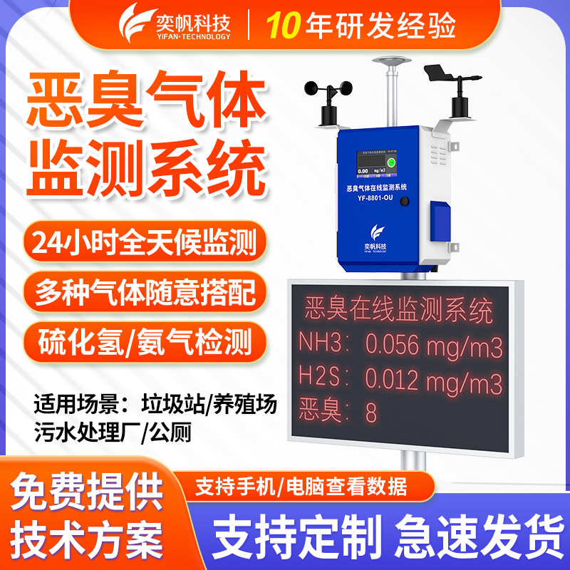 垃圾站臭气检测仪恶臭浓度报警器硫化氢氨气养殖场臭味在线监测仪