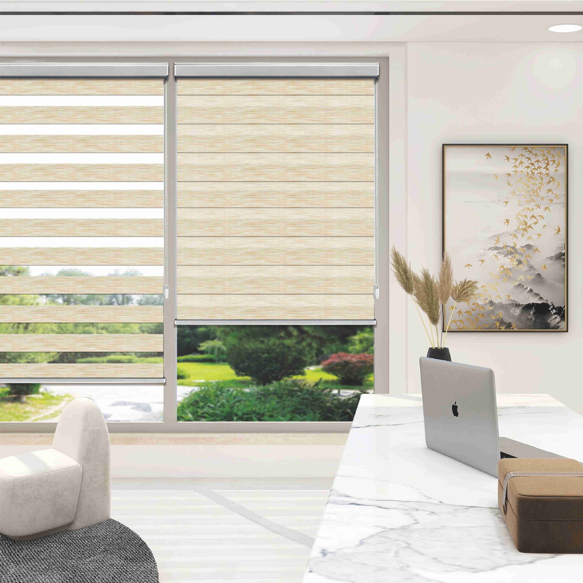 成品窗帘柔纱帘 双层柔纱帘卷帘办公遮阳防水工程卷帘百叶窗帘