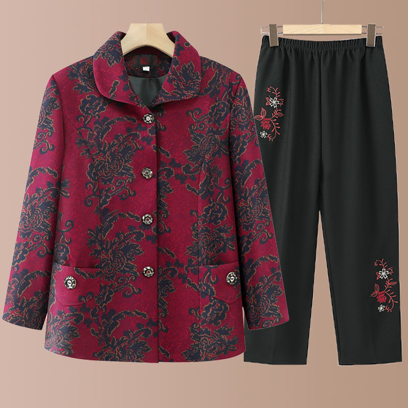 老年人秋装女奶奶翻领外套老太太套装老人衣服妈妈春秋装长袖上衣