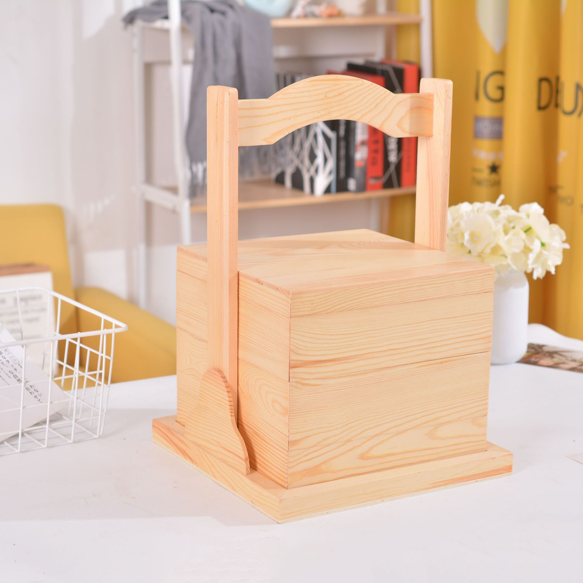 原木色多层手提礼品盒户外野餐便当点心食盒中式下午茶蛋糕收纳盒