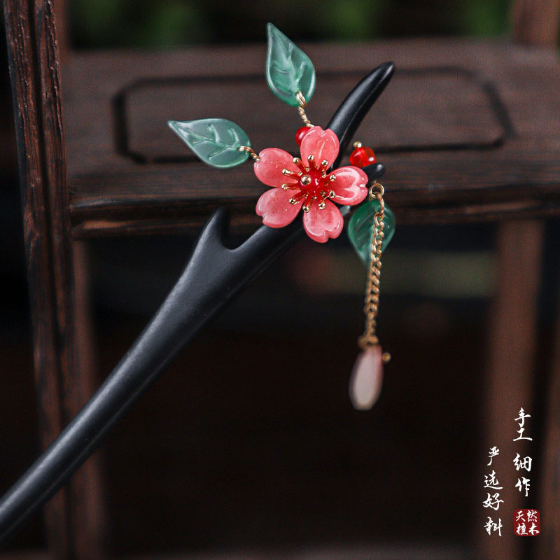 古风发饰新中式木簪盘发木质发钗簪子秋冬旗袍国风黑檀木发簪天然