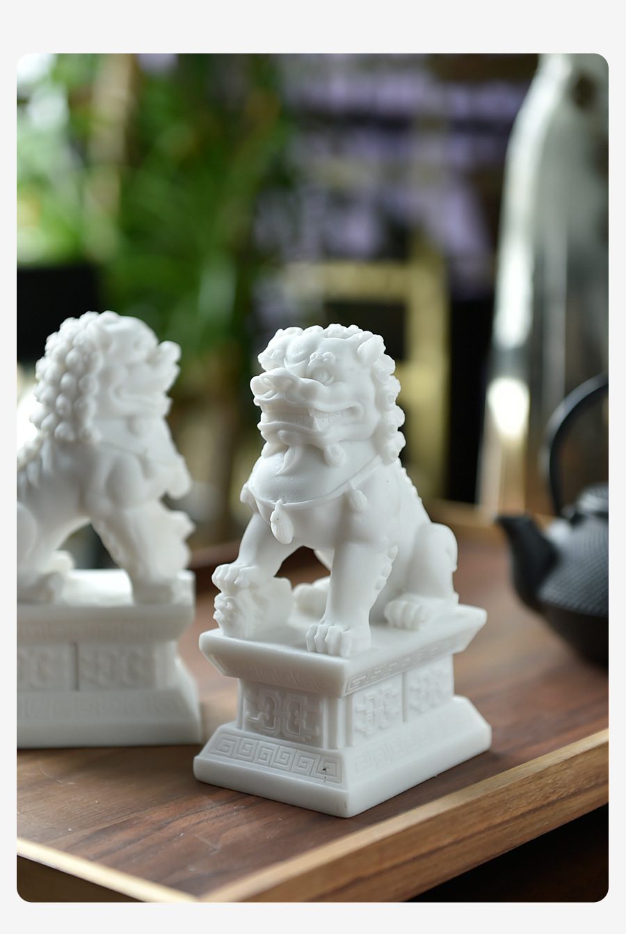 迪斯凯 新中式汉白玉石狮子玉玺书房工艺品摆件 家居装饰摆件